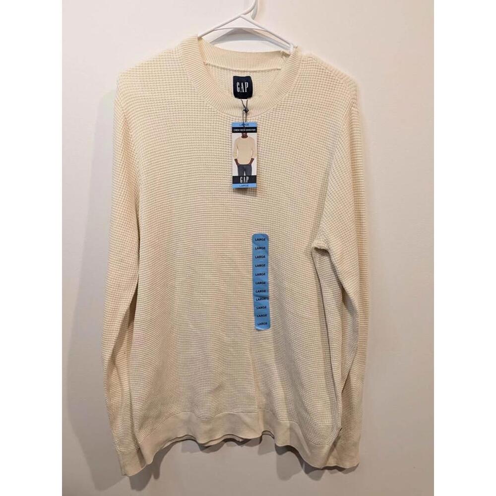 GAP Large Cream Waffle Knit Crew Neck Sweater